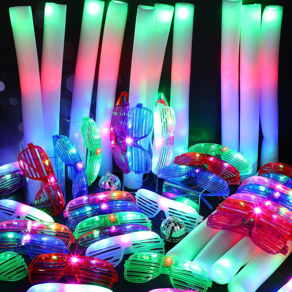 Maitys 72 Pcs Foam Stick Light up Glasses, Glow in the Dark Party Supplies