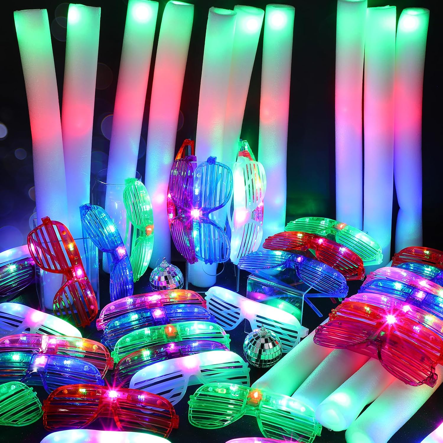 Maitys 72 Pcs Foam Stick Light up Glasses, Glow in the Dark Party Supplies