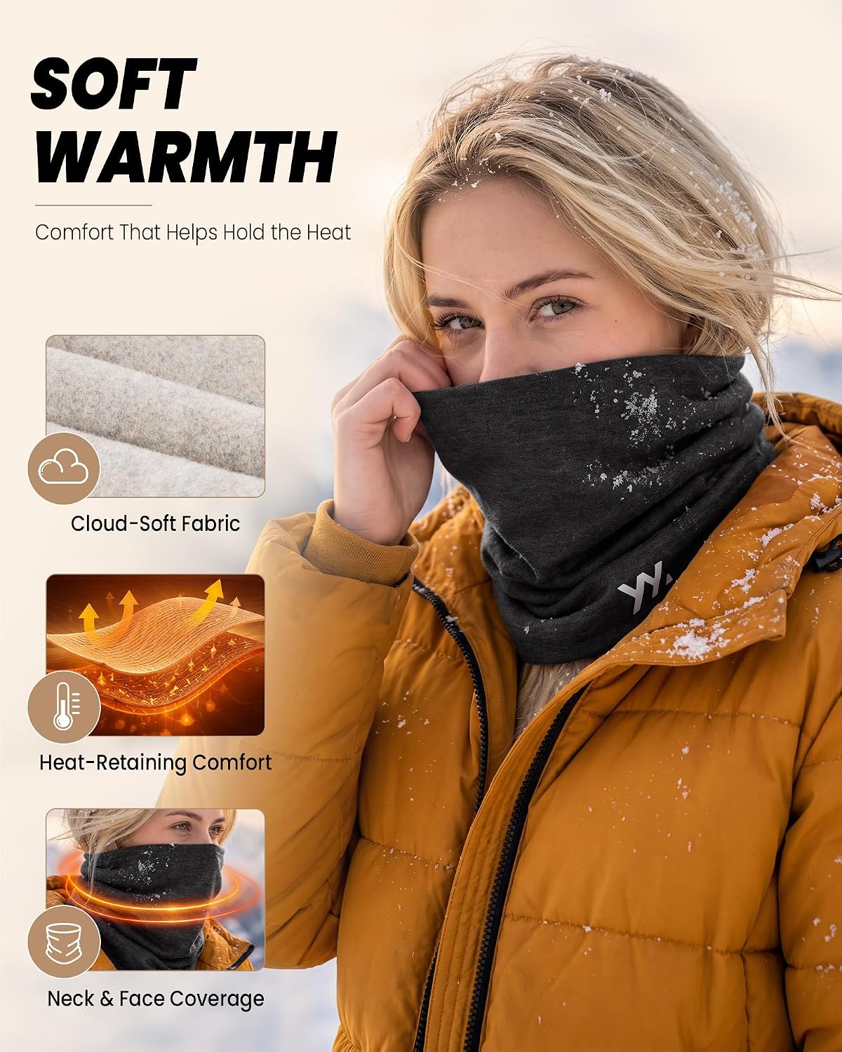 YANIKY Winter Neck Warmer, Wool Neck Gaiter Fleece Scarf, Windproof Face Cover Mask for Men Women