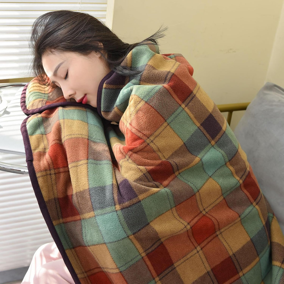 forestfish Fleece Wearable Blanket Oversized, Comfy Lightweight Lap Blanket Poncho Throw With Buttons, 63“x 55” (Multicolor, Medium(55”x39”))