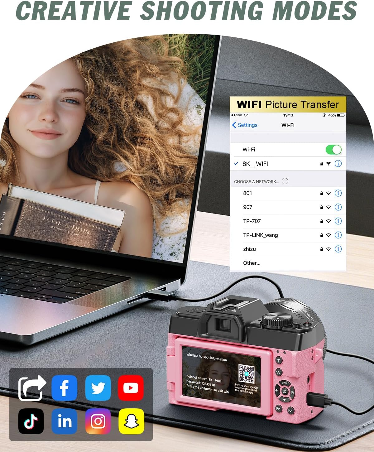 8K 64MP Digital Cameras for Photography,16X Zoom,3 Color Filters (Pink)