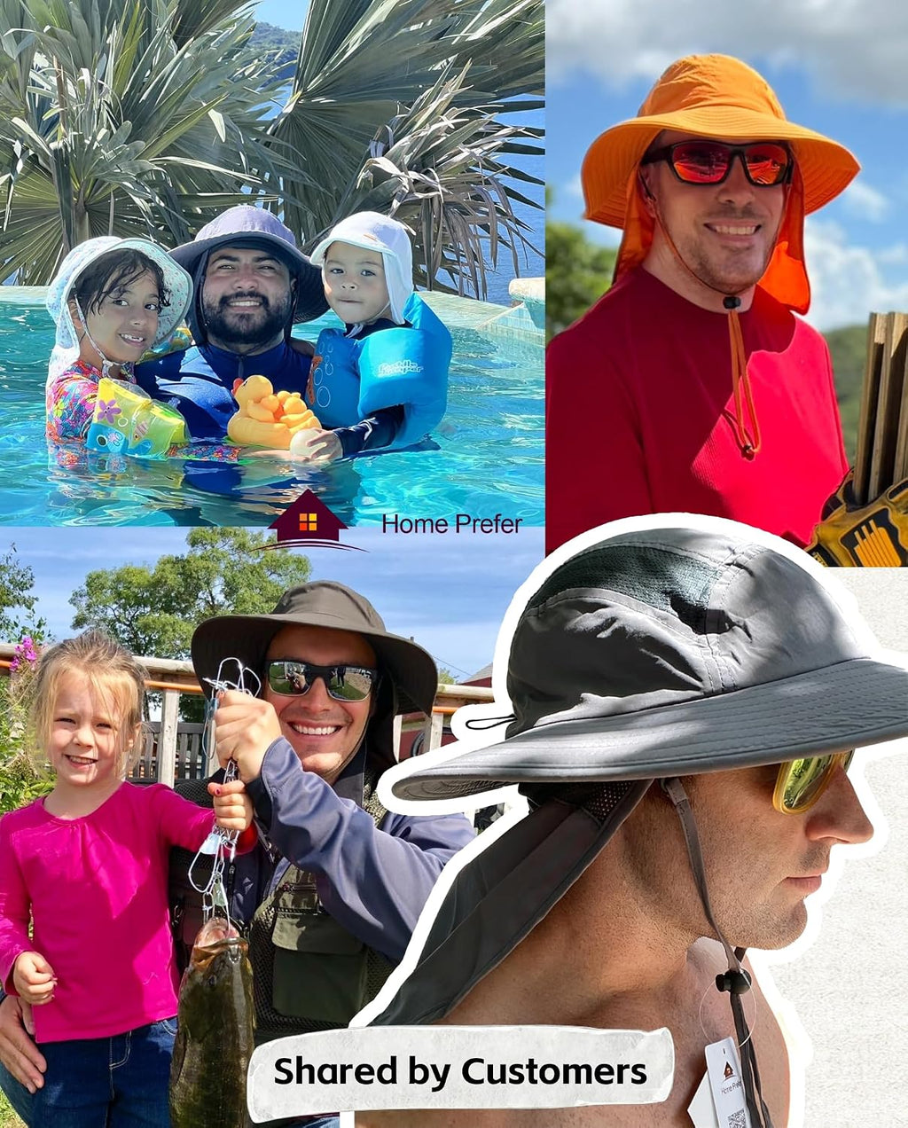 Home Prefer UPF 50+ Sun Hat with Neck Flap Wide Brim Fishing Hat for Men