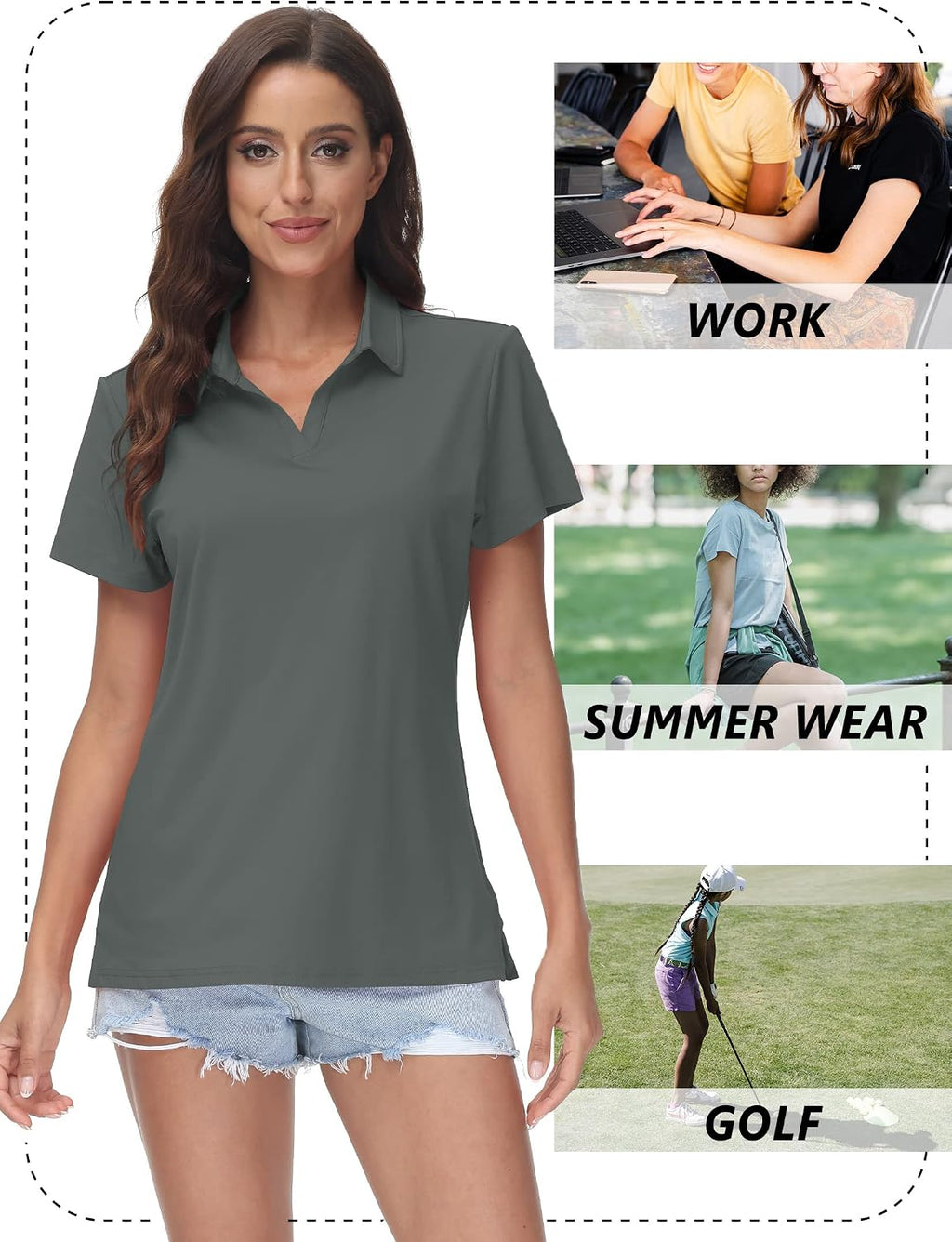 TACVASEN Women's V-Neck Polo Shirts UPF 50+ Short Sleeve Sun Protection Quick Dry Golf Polos Collared Shirt