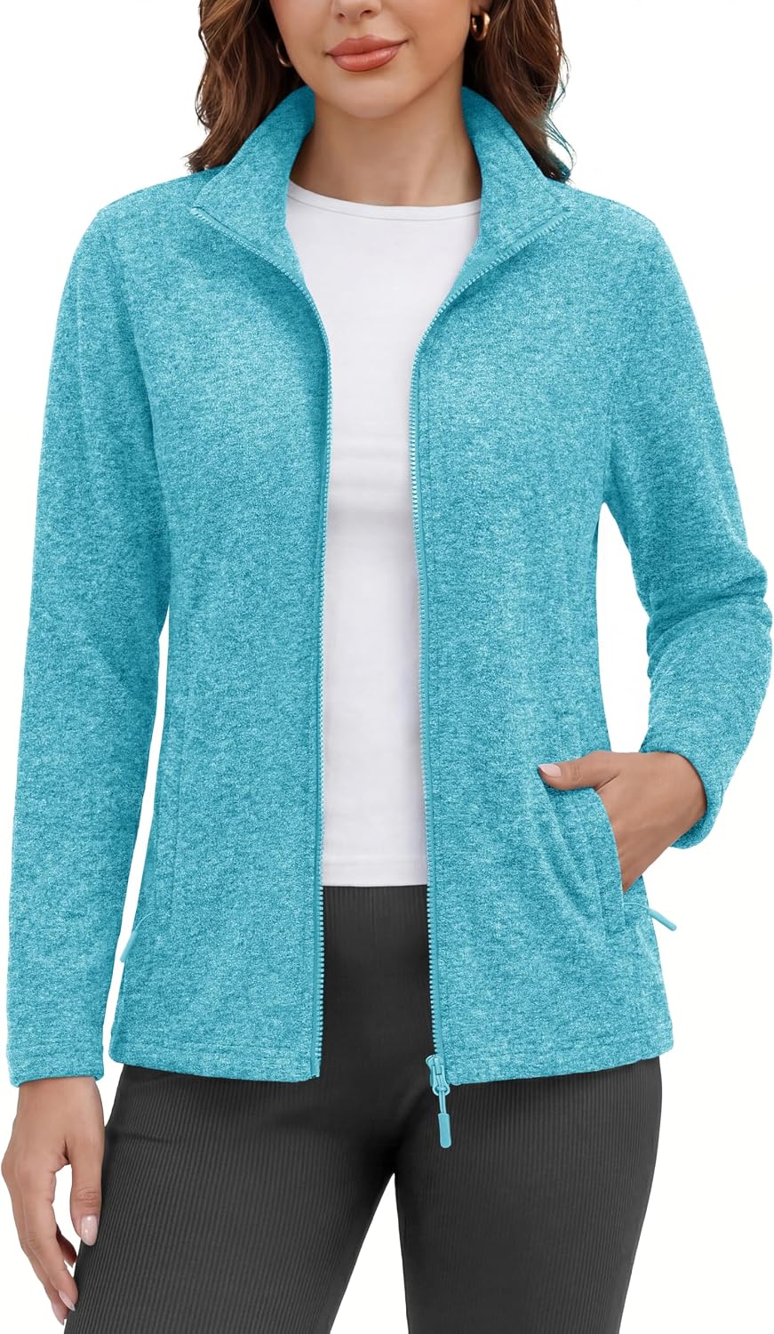 MAGCOMSEN Womens Fleece Zip Up Jacket with Pockets Lightweight Soft Coat