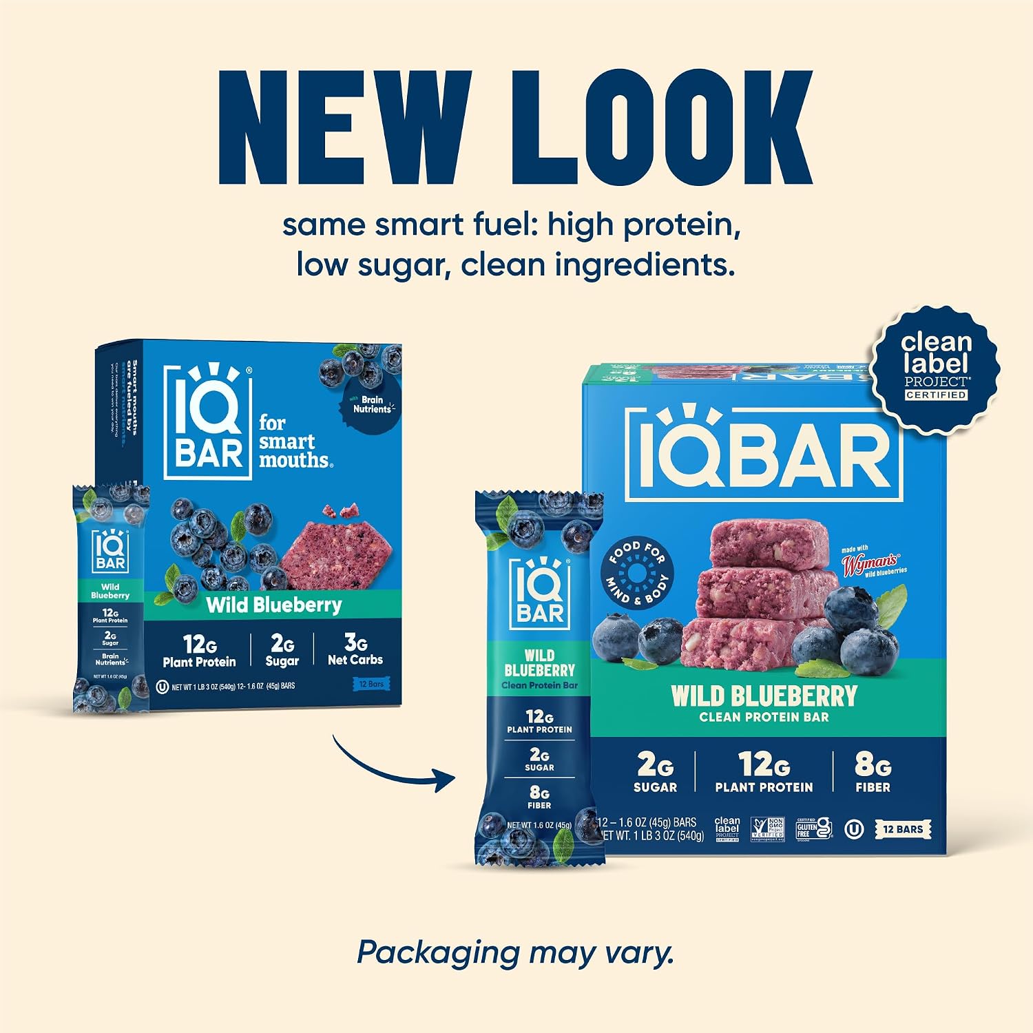 IQBAR Clean Protein Bars, Low Sugar Keto, Wild Blueberry 24-Count