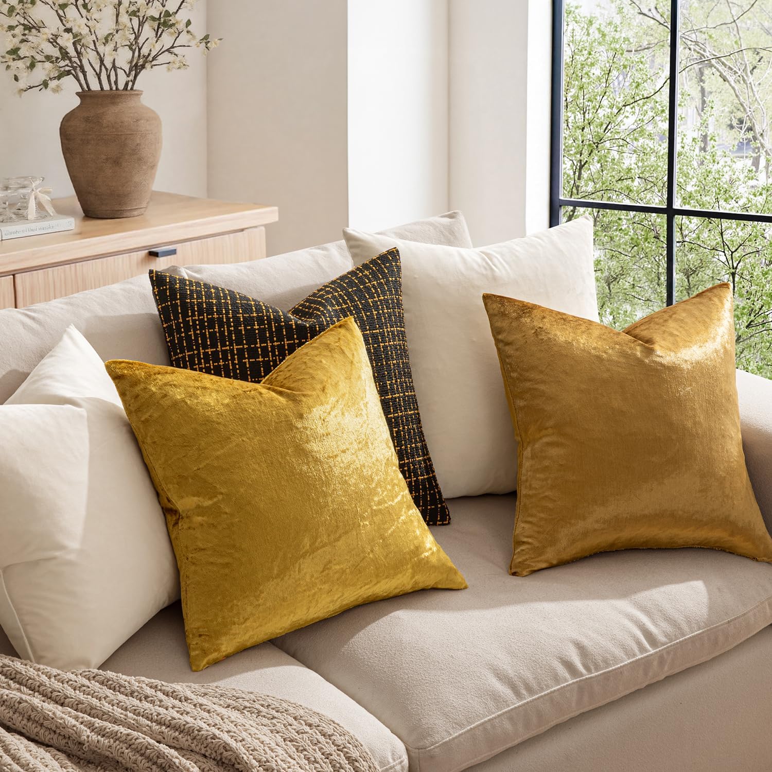 MIULEE Velvet Throw Pillow Covers 18x18 Inch Pack of 2 Dark Gold