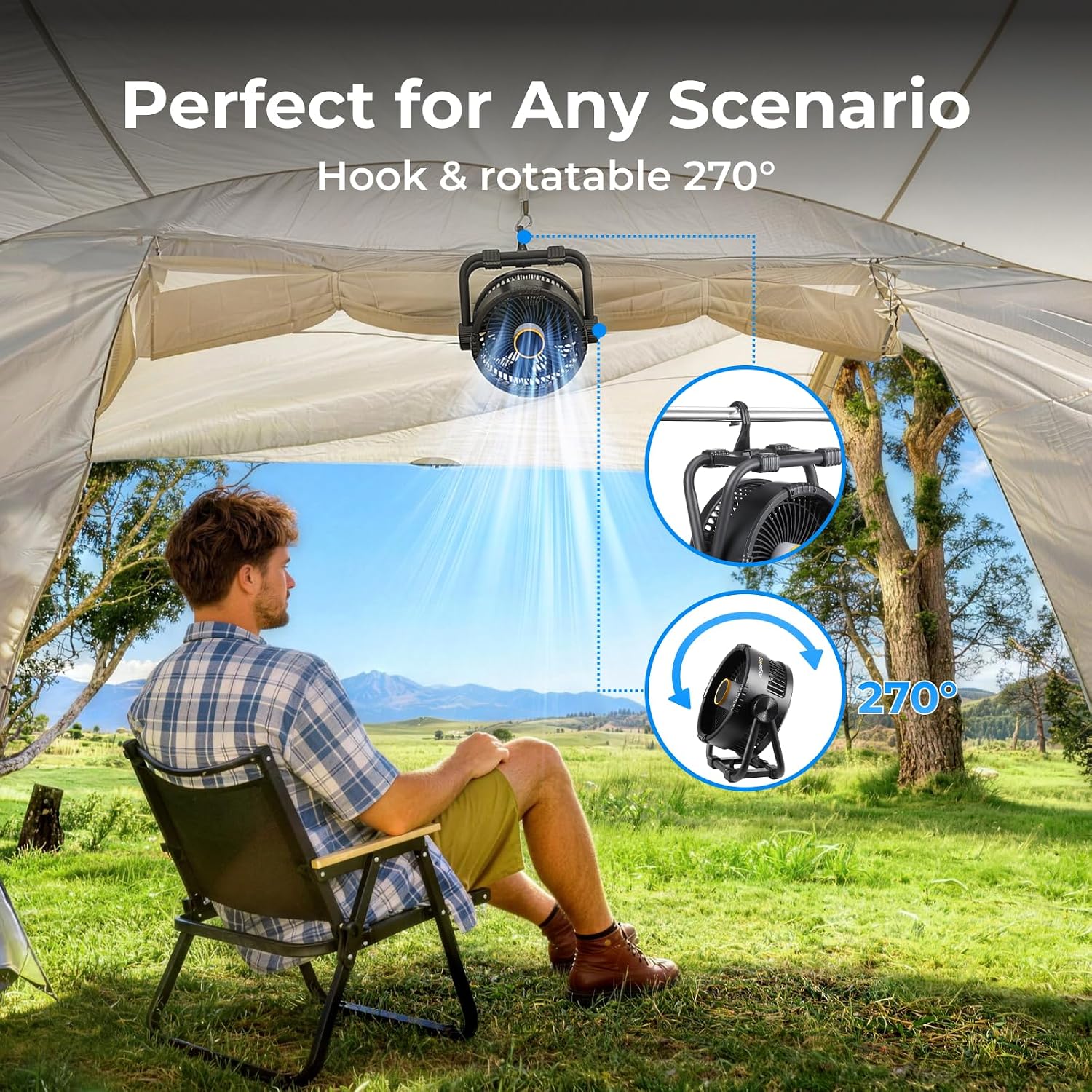 BougeRV Portable Fan Rechargeable, 20000mAh Battery Powered Fans, Black