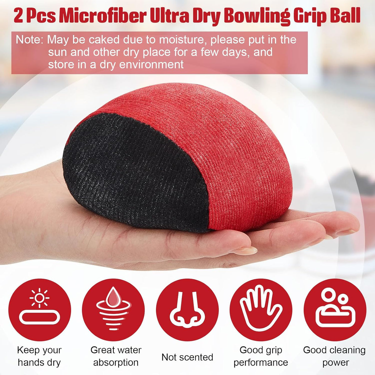 Lewtemi Microfiber Ultra Dry Bowling Grip Ball, 2 Pcs Microfiber Bowling Rosin Bags for Hands for Golf Lifting Rock Climbing Tennis Gymnastics