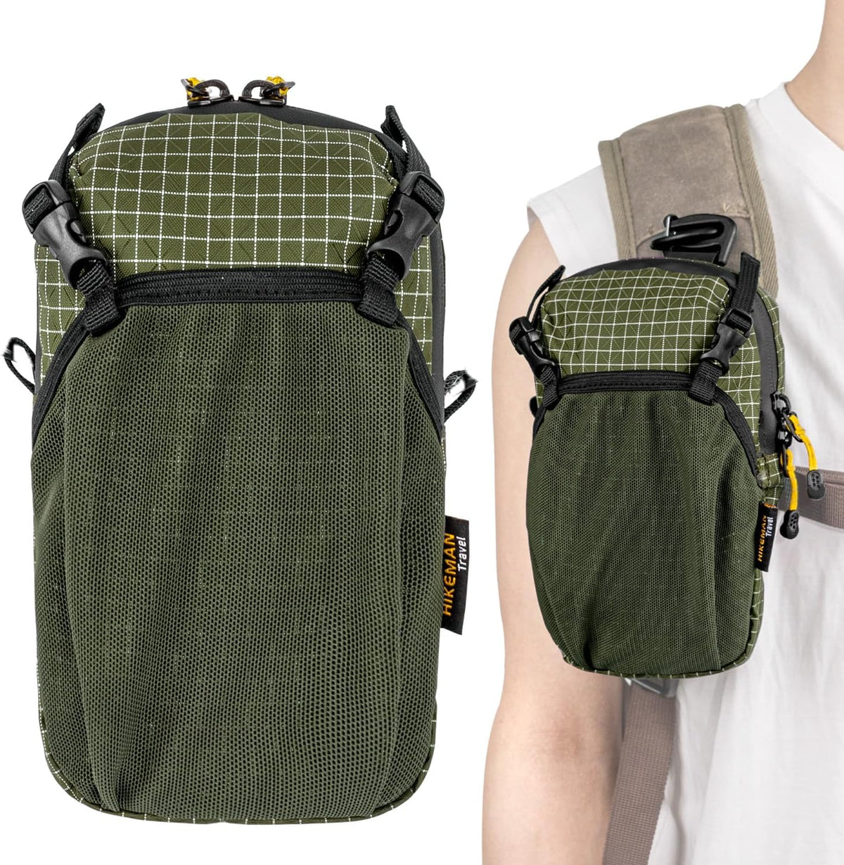 HIKEMAN Backpack Shoulder Strap Pouch - Smartphone Strap Pack,Waterproof Backpack Strap Pocket Attachment Bag for Hikers,Small Crossbody Bag Waist Pack for Sports Hiking Camping (Army Green)