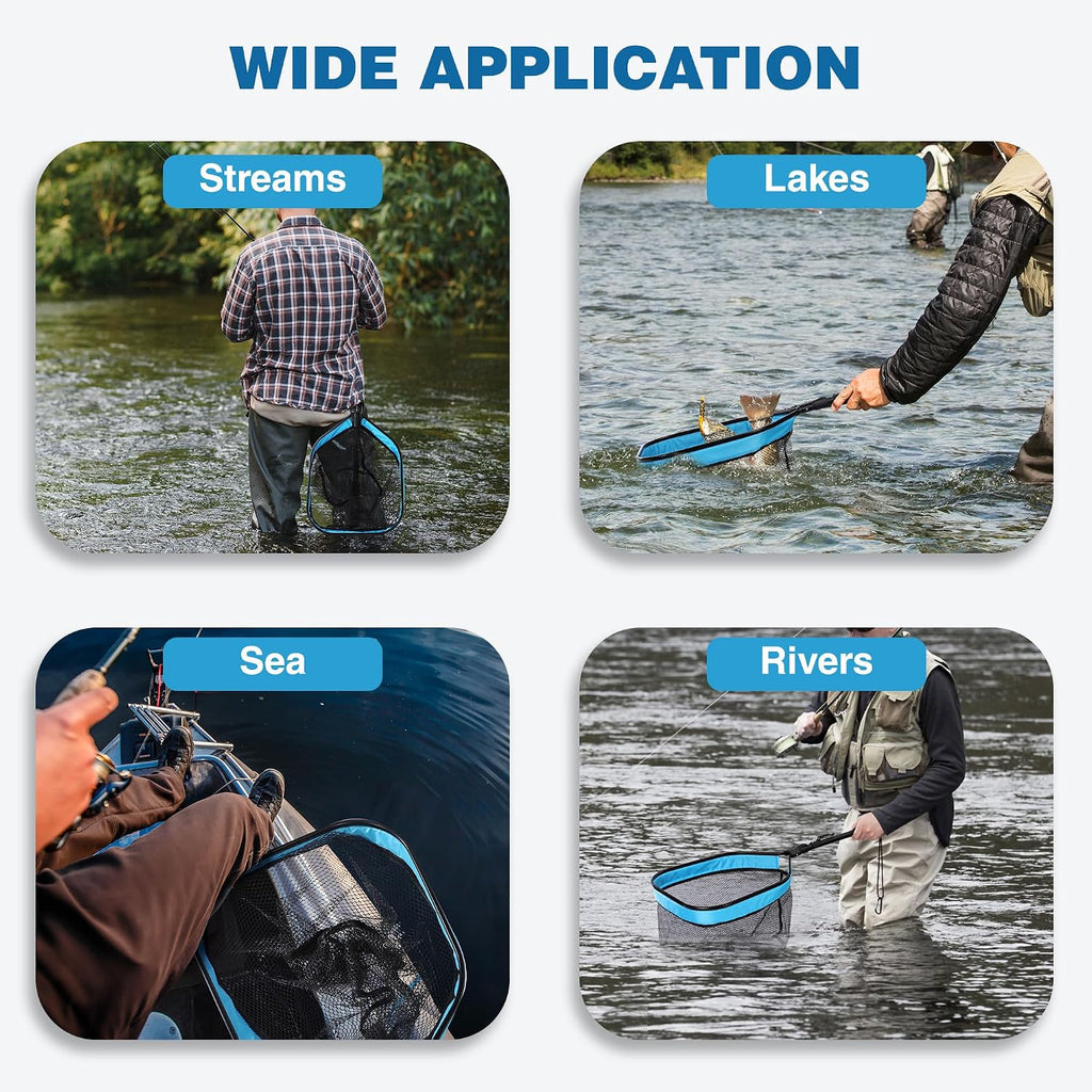 FLISSA Floating Fishing Net, Folding Fish Net for Portablity and Storage, Durable Landing Net for Salmon, Catfish, Bass, Trout Fishing, Great for Fly Fishing, Kayak or Boat Fishing