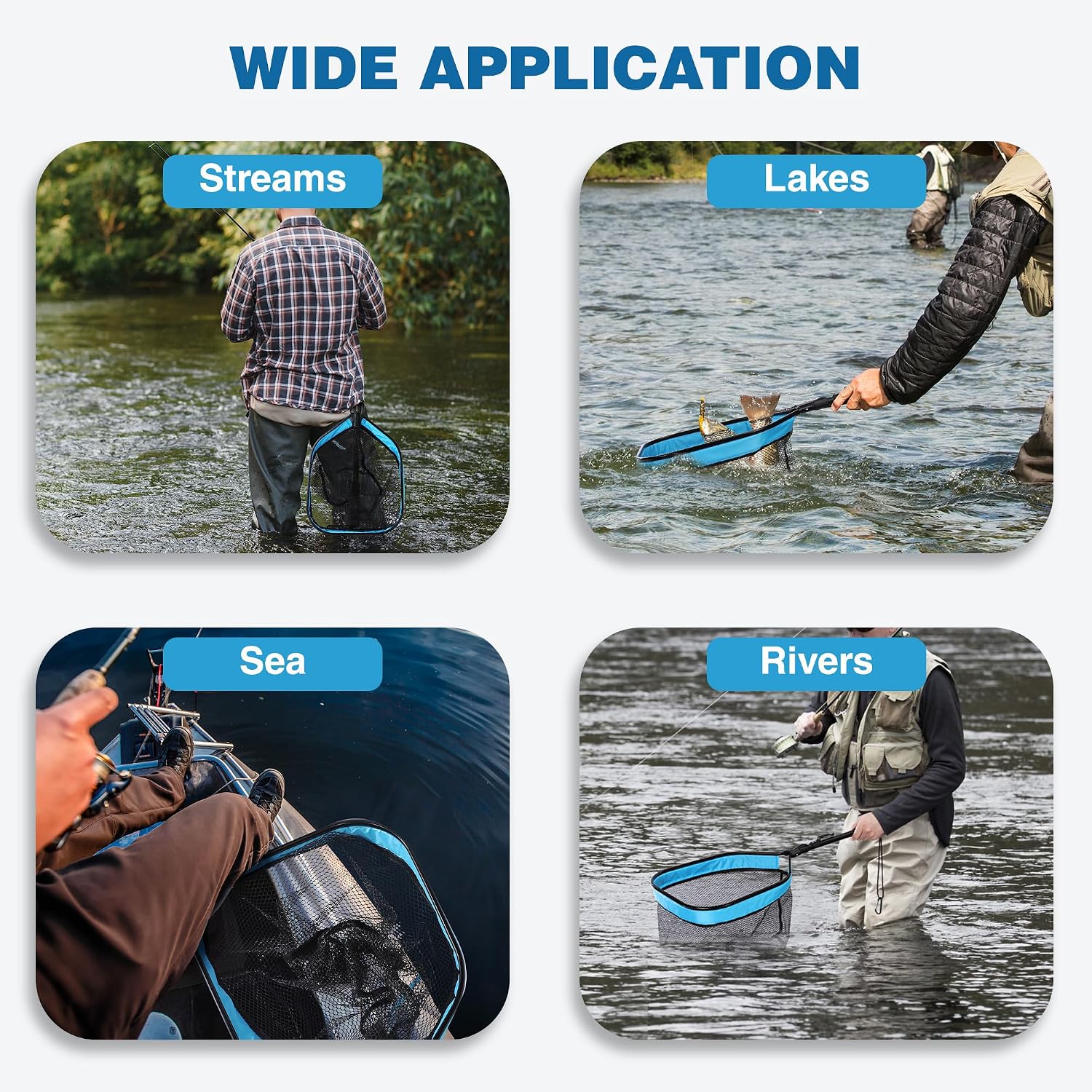FLISSA Floating Fishing Net, Folding Fish Net for Portablity and Storage, Durable Landing Net for Salmon, Catfish, Bass, Trout Fishing, Great for Fly Fishing, Kayak or Boat Fishing