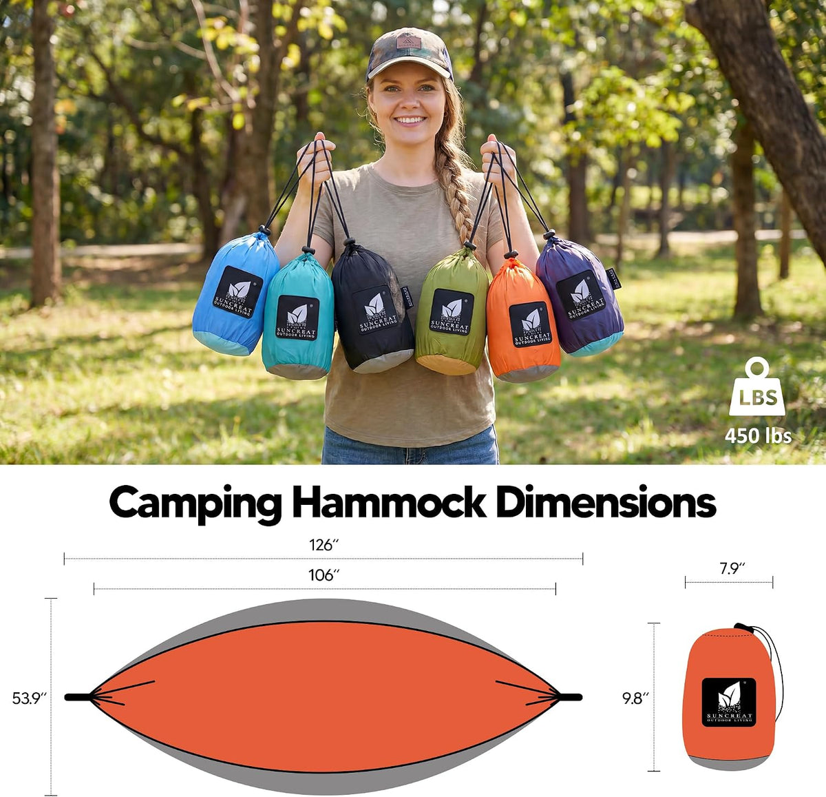 SUNCREAT Hammocks Camping Hammock, Ultralight Hammock for Hiking, Orange