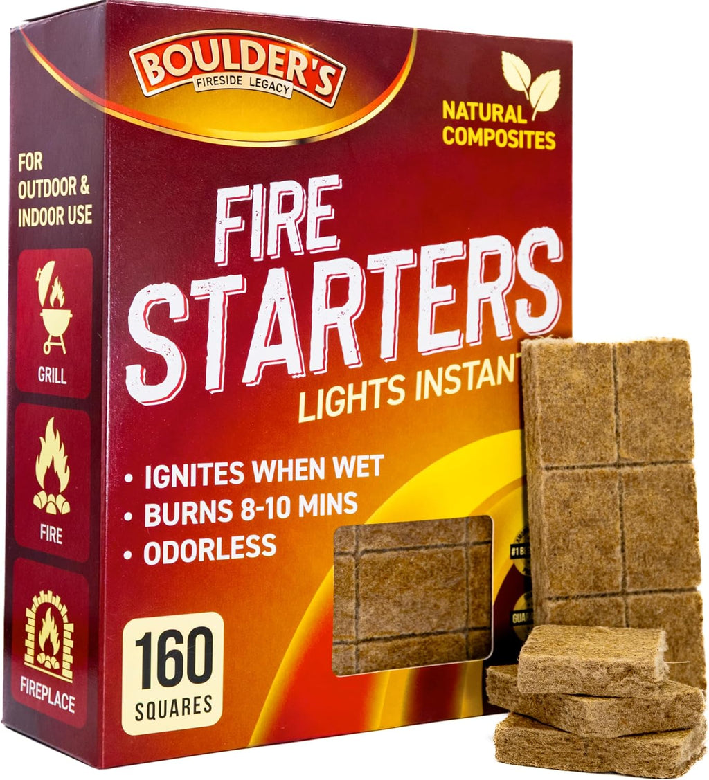 Fire Starter Cubes, 160 pcs - Bulk Pack - Firestarter Squares for Fireplace, Fire Pit, Wood Stove, BBQ, Charcoal, Pellets, Logs, Sticks Ignition - Natural, Odorless & Waterproof, Indoor & Outdoor