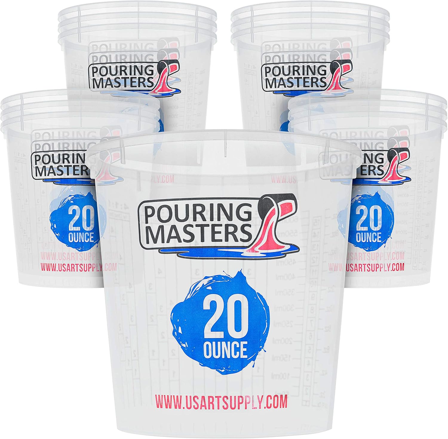 Pouring Masters 3 Oz (90 ml) Liquid Measuring Cups, 50 Pack with 25 Sticks