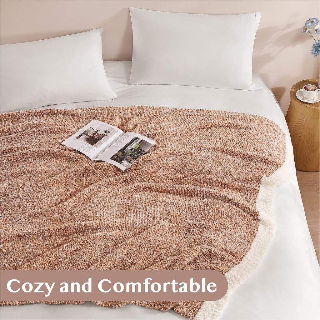 WRENSONGE Soft Throw Blanket for Couch-Cozy Reversible Knitted Blankets