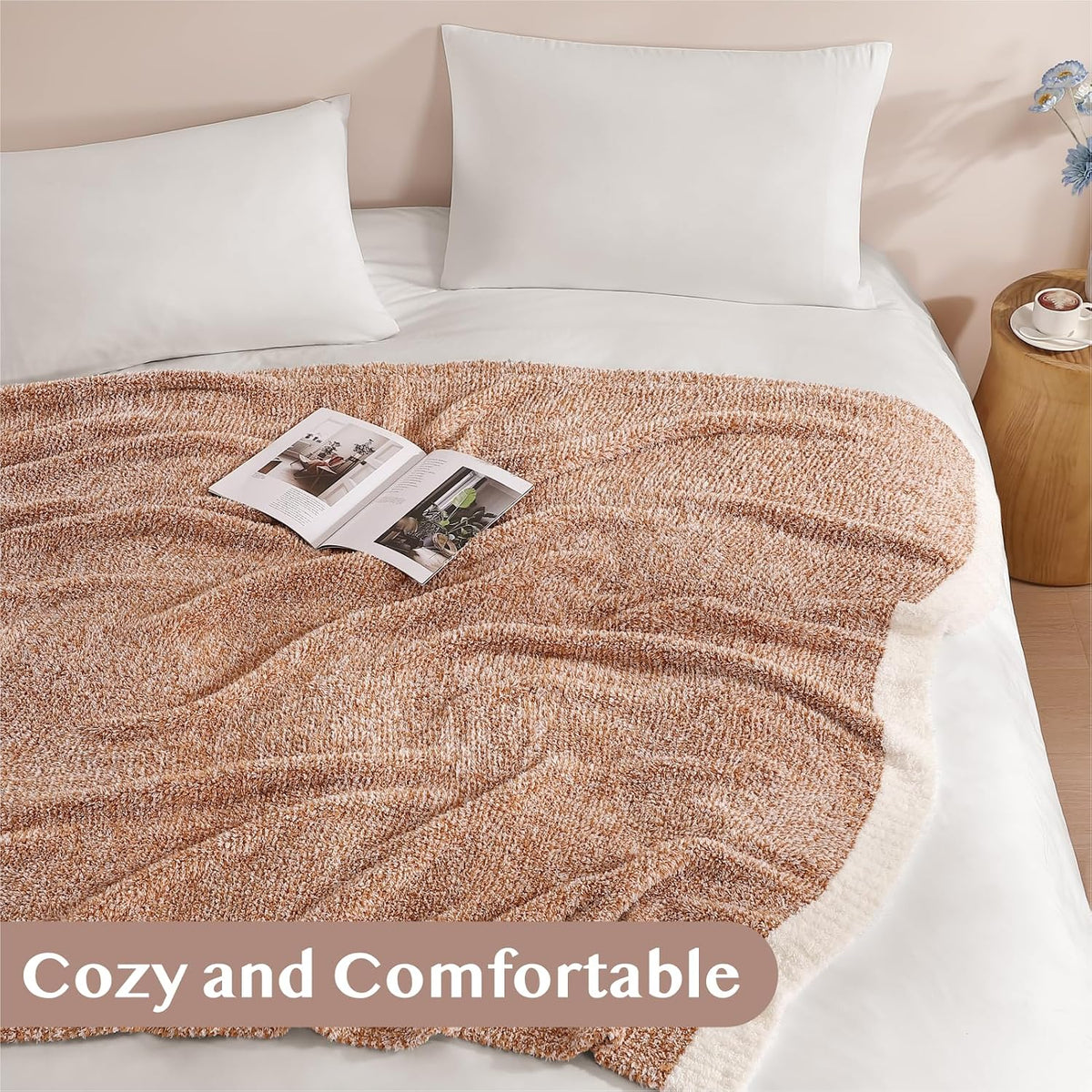 WRENSONGE Soft Throw Blanket for Couch-Cozy Reversible Knitted Blankets
