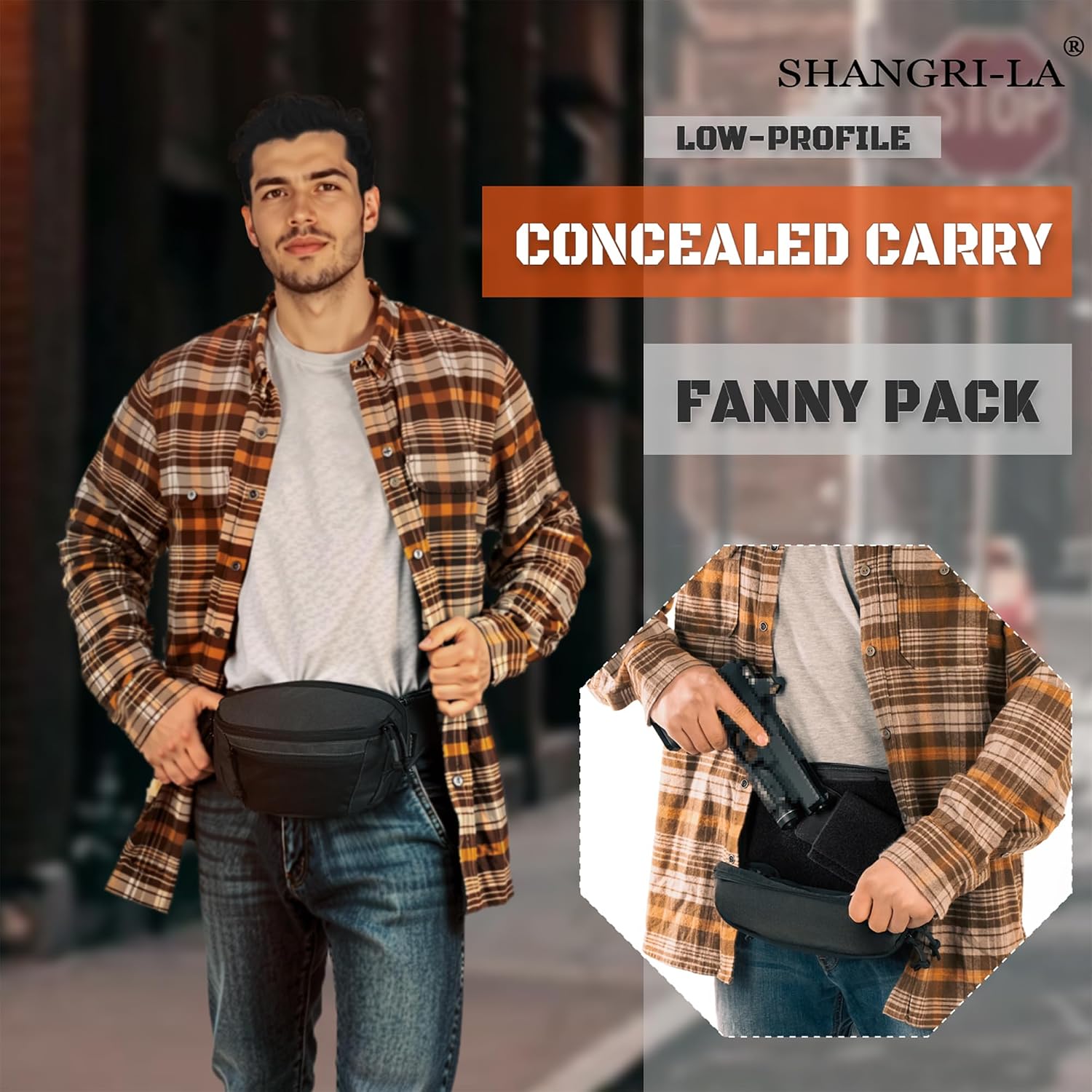 SHANGRI-LA Tactical Fanny Pack for Men and Women, Low-Profile Waist Bag, Holster Included, Multi-Use for Hiking, Travel, EDC