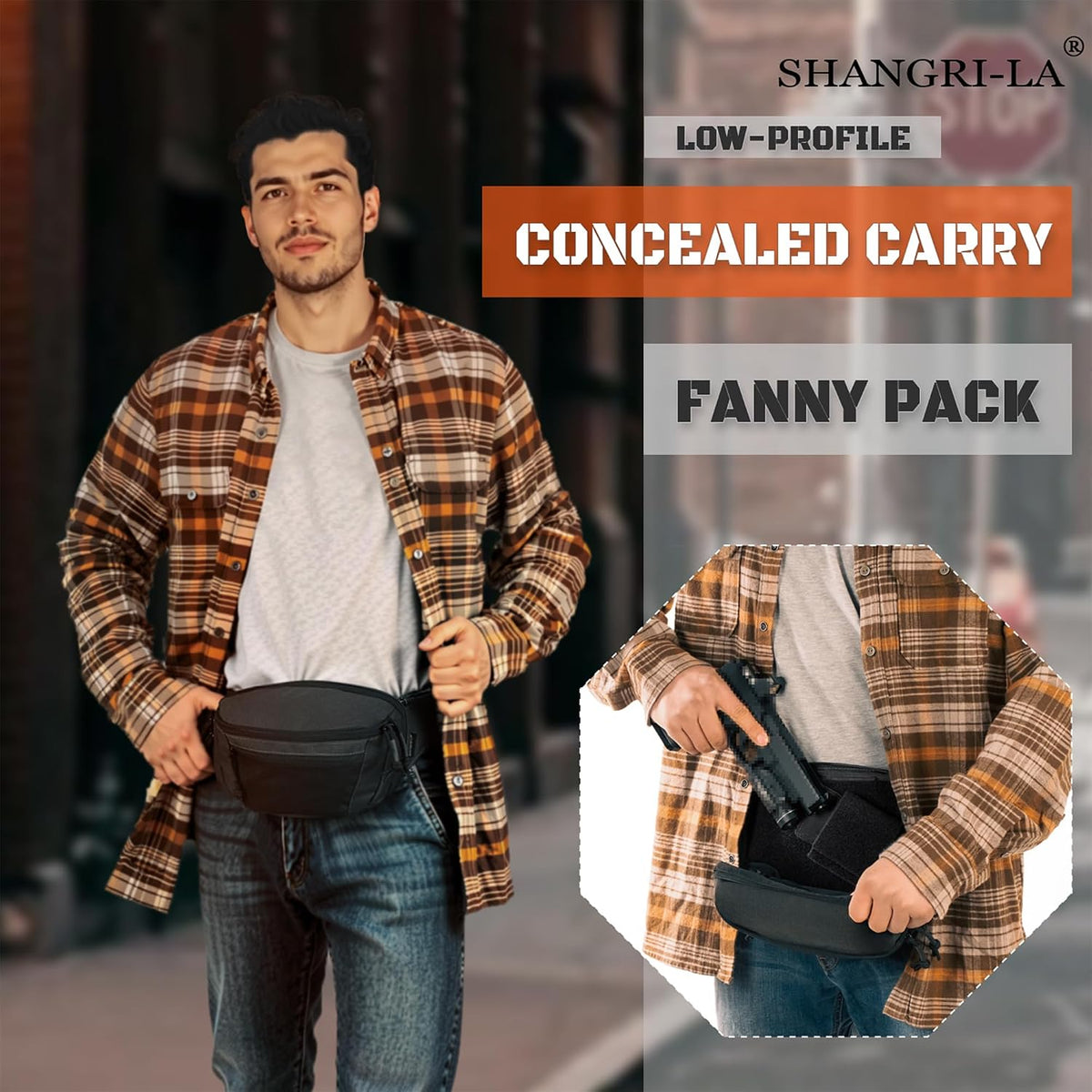 SHANGRI-LA Tactical Fanny Pack for Men and Women, Low-Profile Waist Bag, Holster Included, Multi-Use for Hiking, Travel, EDC