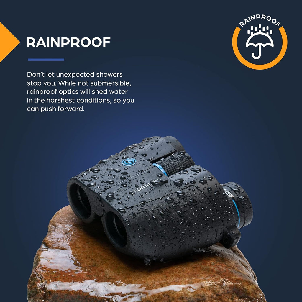 TSO Coral 10x25 Compact Binoculars with Eye Relief for Adults and Kids, Lightweight Rainproof Porro Prism Binoculars for Bird Watching, Hiking, Travel, Sightseeing, Sporting Events and Concerts