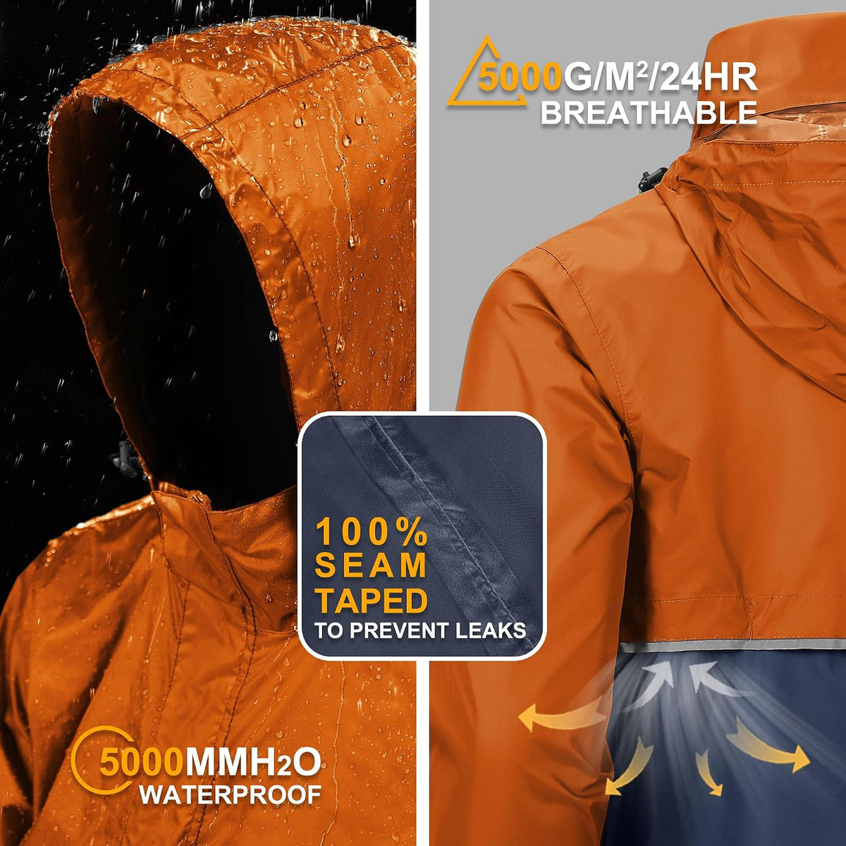 Outdoor Ventures Men's Rain Jacket Waterproof Lightweight Packable Pullover