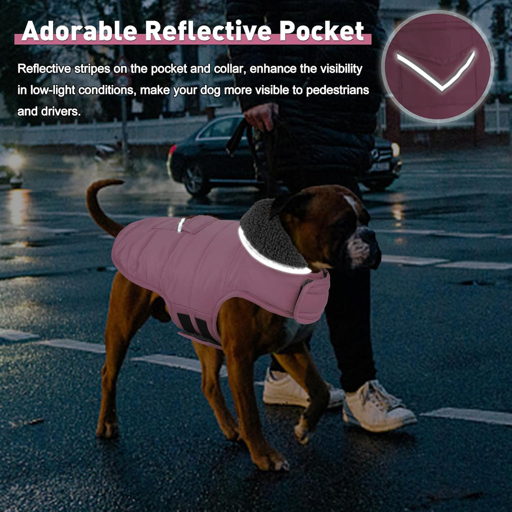 Petglad Dog Coat, Waterproof Dog Winter Jacket with Pocket, Reflective Adjustable Pet Snow Vest, Warm Cozy Fleece Sweater for Small Medium Extra Large Dogs - Light Pink, XS