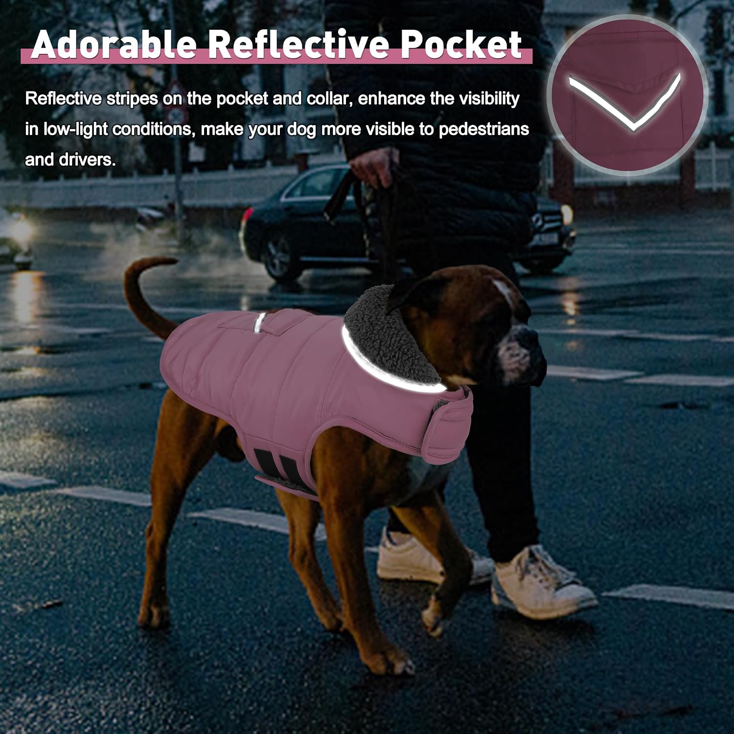 Petglad Dog Coat, Waterproof Dog Winter Jacket with Pocket, Reflective Adjustable Pet Snow Vest, Warm Cozy Fleece Sweater for Small Medium Extra Large Dogs - Light Pink, XS