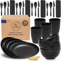FOODLE Wheat Straw Dinnerware Set - RV, Camping, Picnic Plates Cups & Bowls