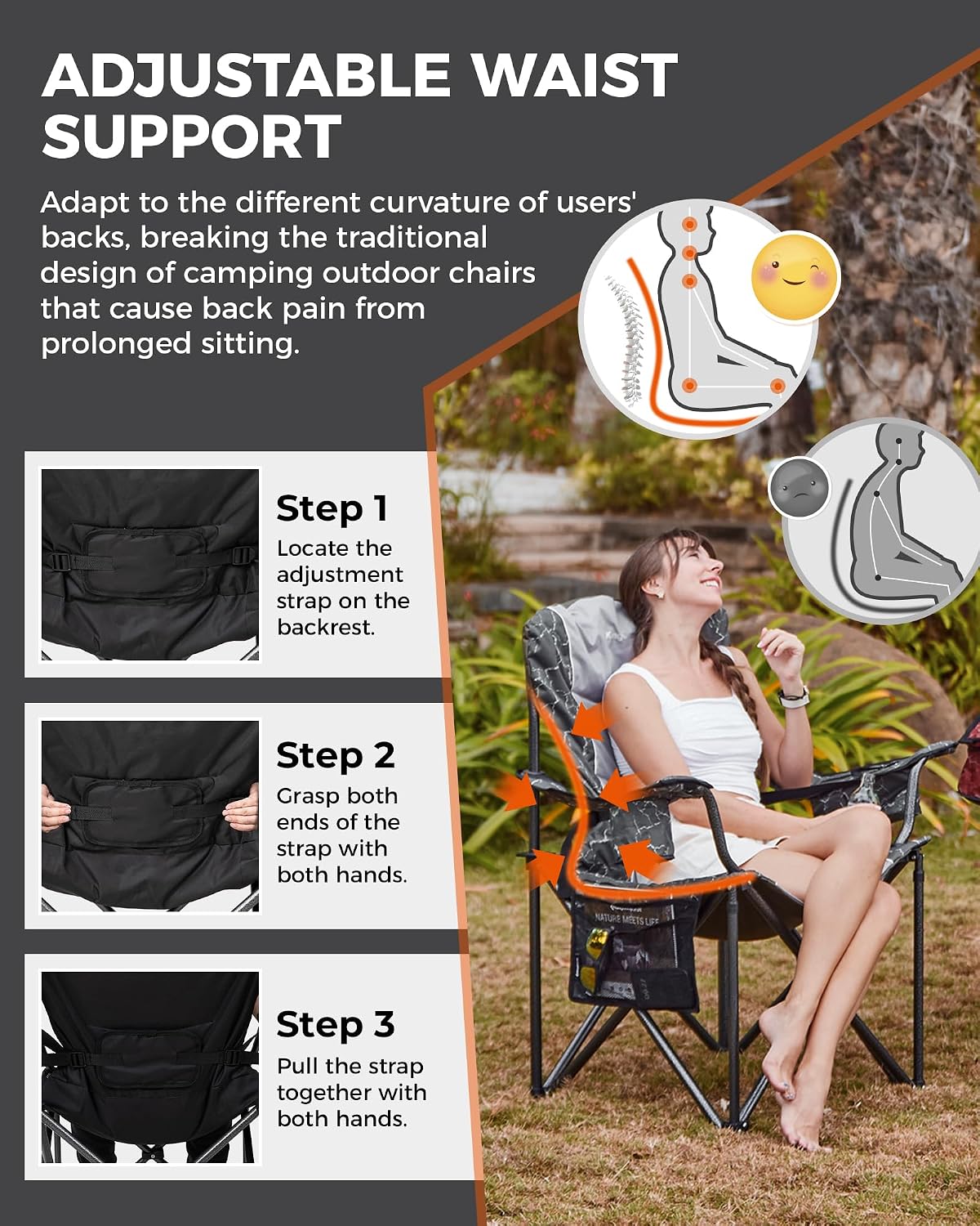 KingCamp Oversized Camping Chair, 550lb Heavy Duty with Lumbar Support
