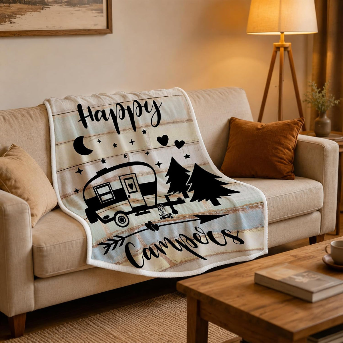 Camper Throw Blankets, Soft Warm Flannel Throws Cover for Couch, Chair, Sofa, Bed, Outdoor, Inside, Beach, Travel Decor