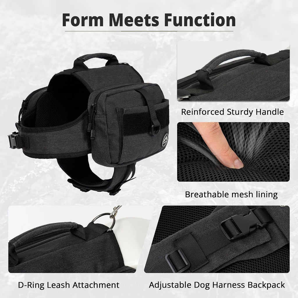 Himal Outdoors Dog Backpack & Saddle Bag, Tactical Hiking Backpack Black
