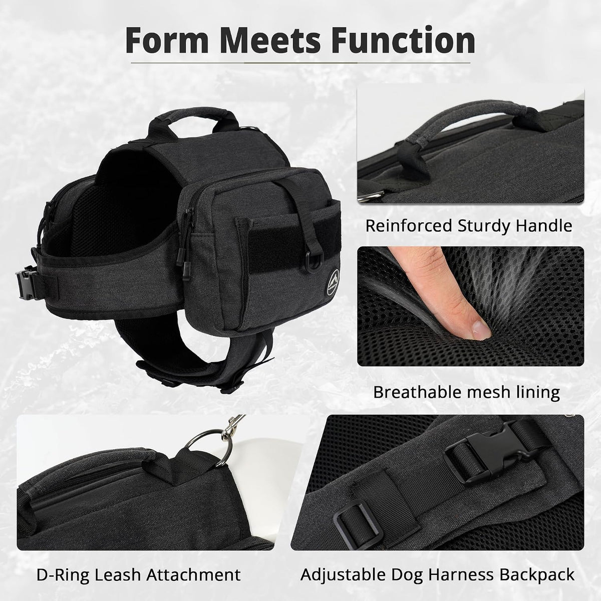 Himal Outdoors Dog Backpack & Saddle Bag, Tactical Hiking Backpack Black