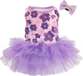 Dog Dress, Fashion Puppy Tutu Princess Dresses for Small Dogs Girl, Sweet Skirt with Dog Bowknot Clips, Spring Dog Cat Clothes Pet Apparel (Purple Floral Dress, XX-Small)