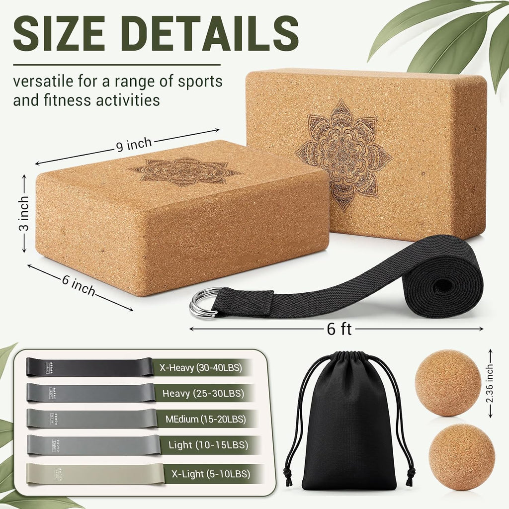 Outus 2 Pcs Yoga Accessories, Cork Yoga Blocks Set