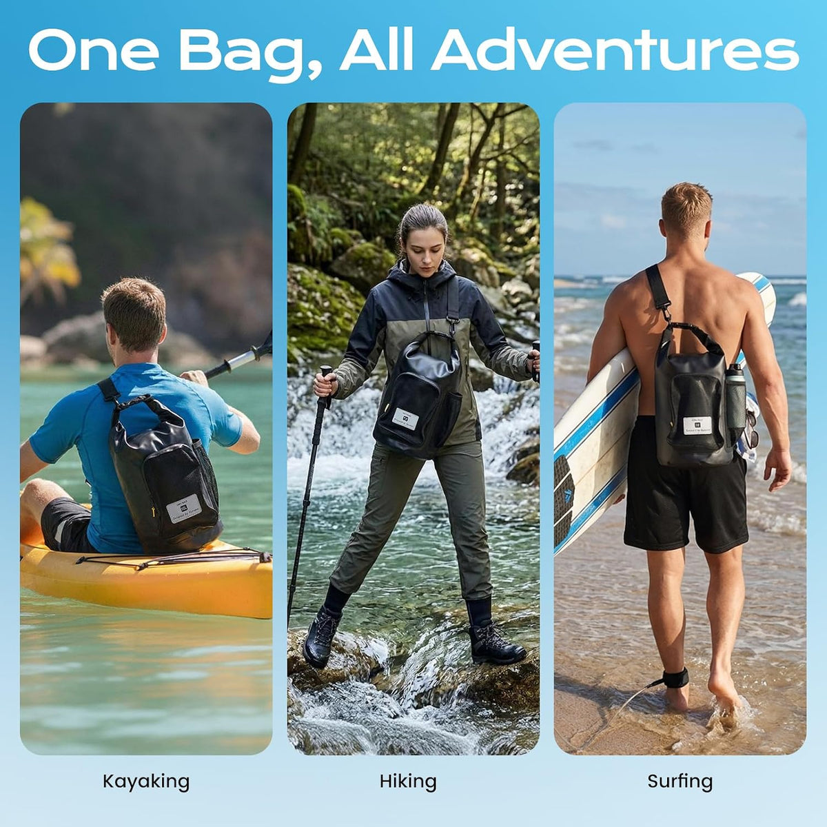 20L Waterproof Dry Bag with Bottle Holder & Mesh Pocket, 500D PVC Tarpaulin Roll Top Dry Sack with Inner Waterproof Adsorption Film, Large Dry Storage Bag for Kayaking, Camping, Beach, Boating