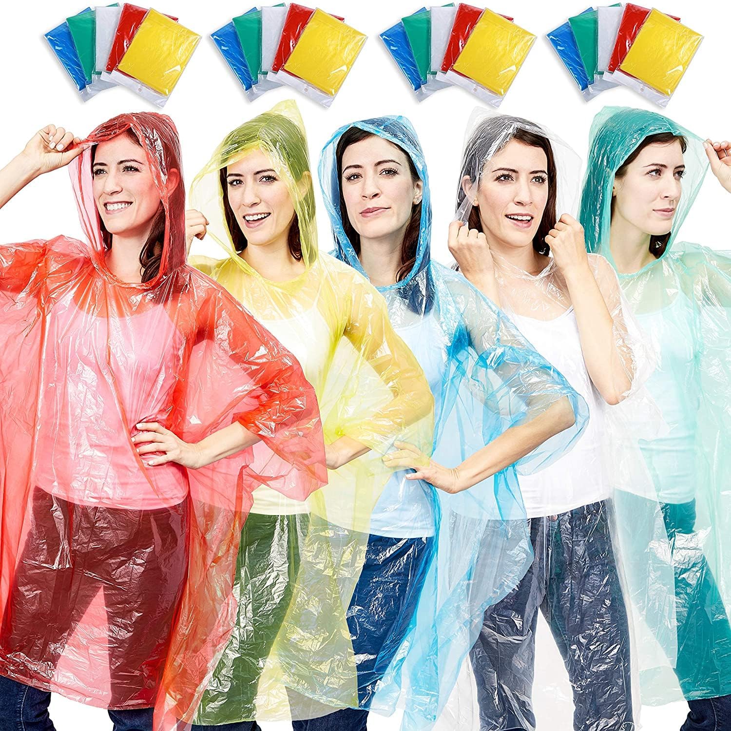 Juvale Raincoat Plastic Disposable Rain Ponchos with Hood - Bulk Emergency Rain Cover