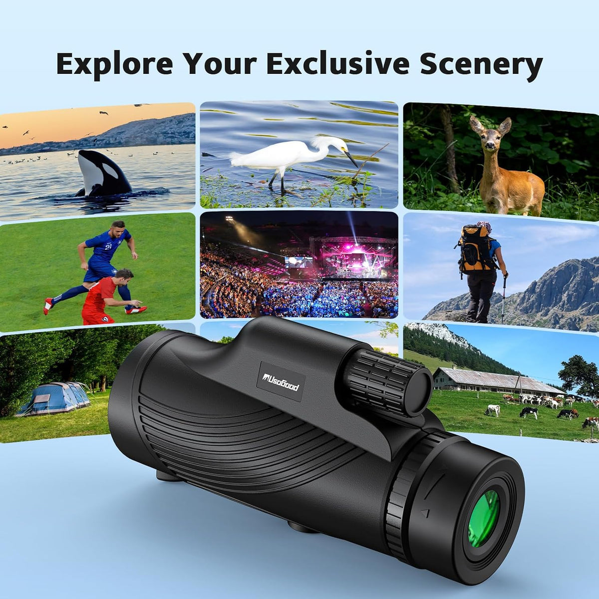Monocular Telescope, 10x42 Monocular for Adults, BAK4 Prism & FMC Lens Monoculars for Adults High Powered, Waterproof Portable Monocular with Hand Strap for Bird Watching, Camping, Travel