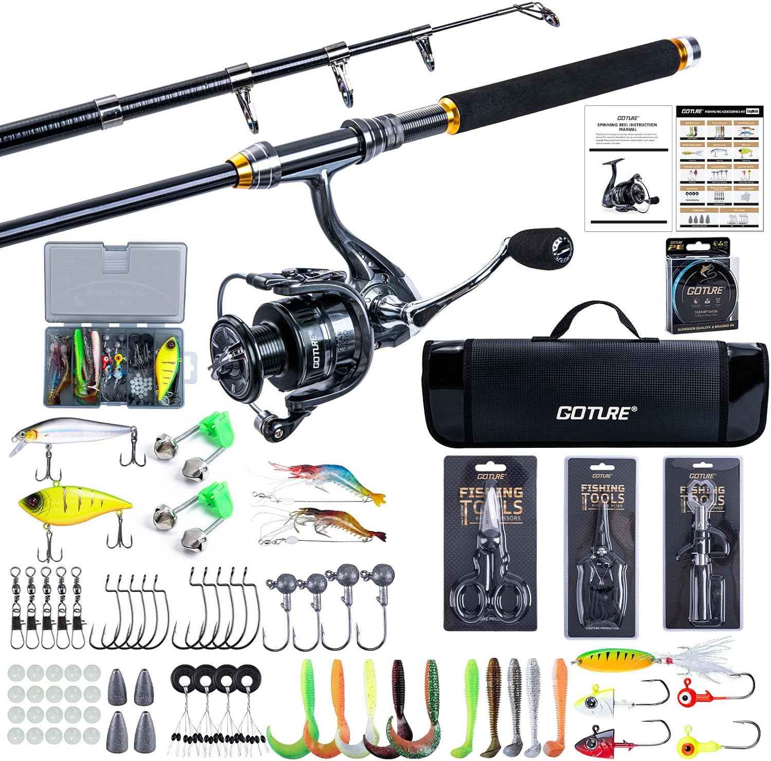 Goture Telescopic Fishing Rod and Reel Combo with Carrier Bag,1.8M-2.7M