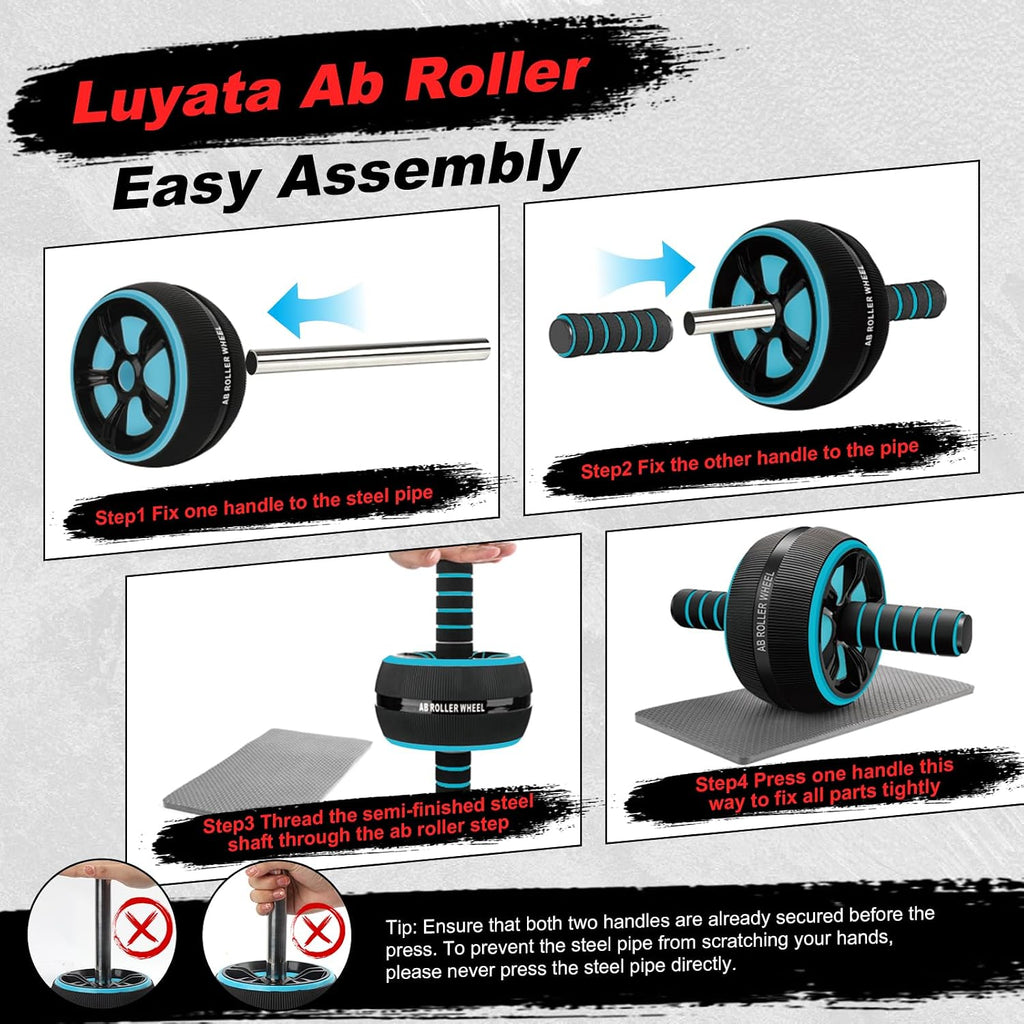 Ab Roller Wheel, 10-In-1 Ab Exercise Wheels Kit with Resistance Bands, Knee Mat, Jump Rope, Push-Up Bar - Home Gym Equipment for Men Women Core Strength & Abdominal Exercise