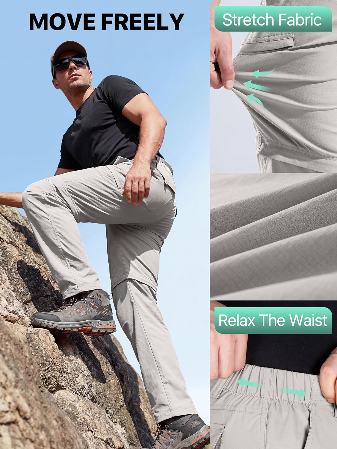 FREE SOLDIER Men's Convertible Hiking Pants Outdoor Lightweight