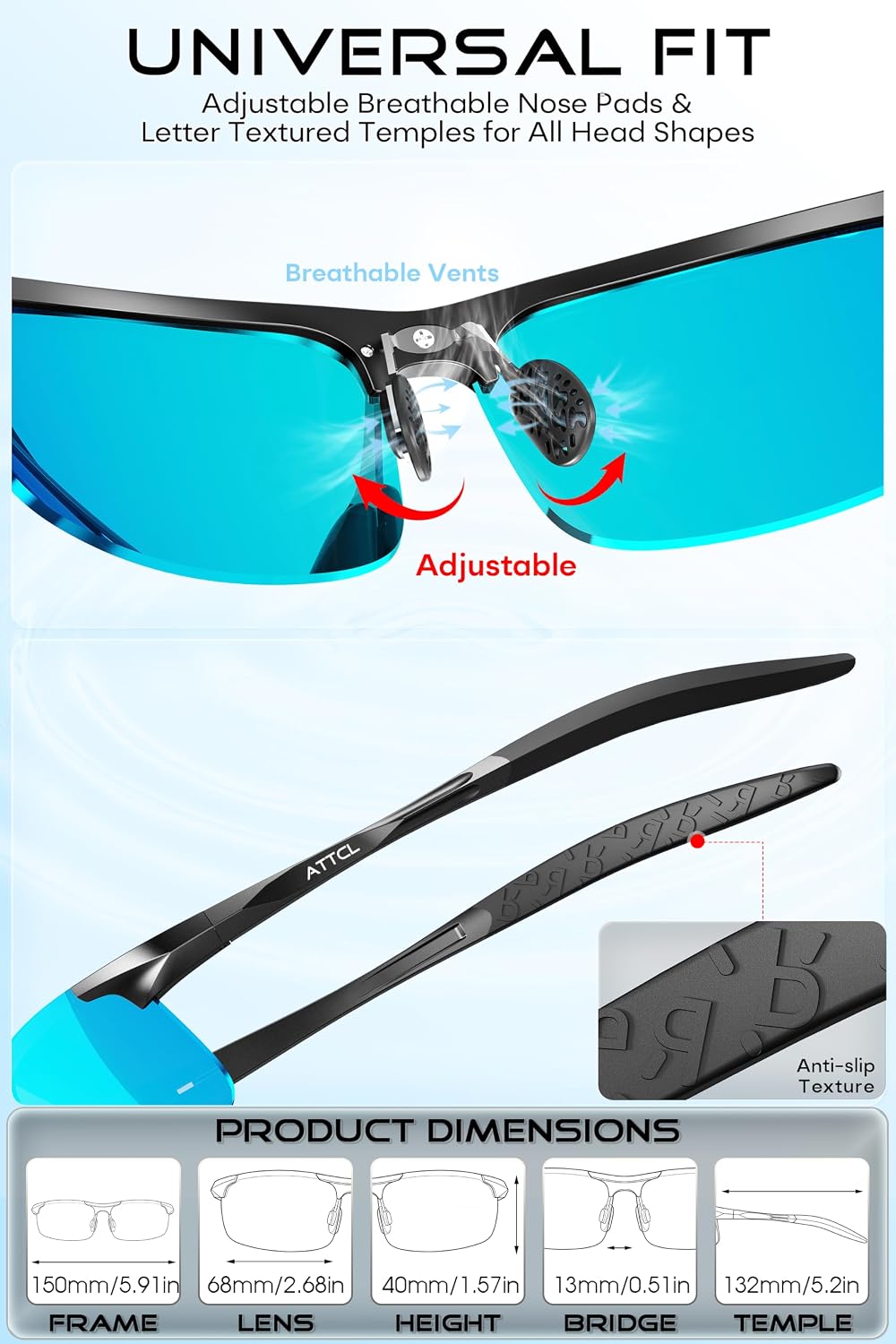 ATTCL 0.9 oz Polarized Sunglasses Men Al-Mg Metal Golf Fishing Sports UV400