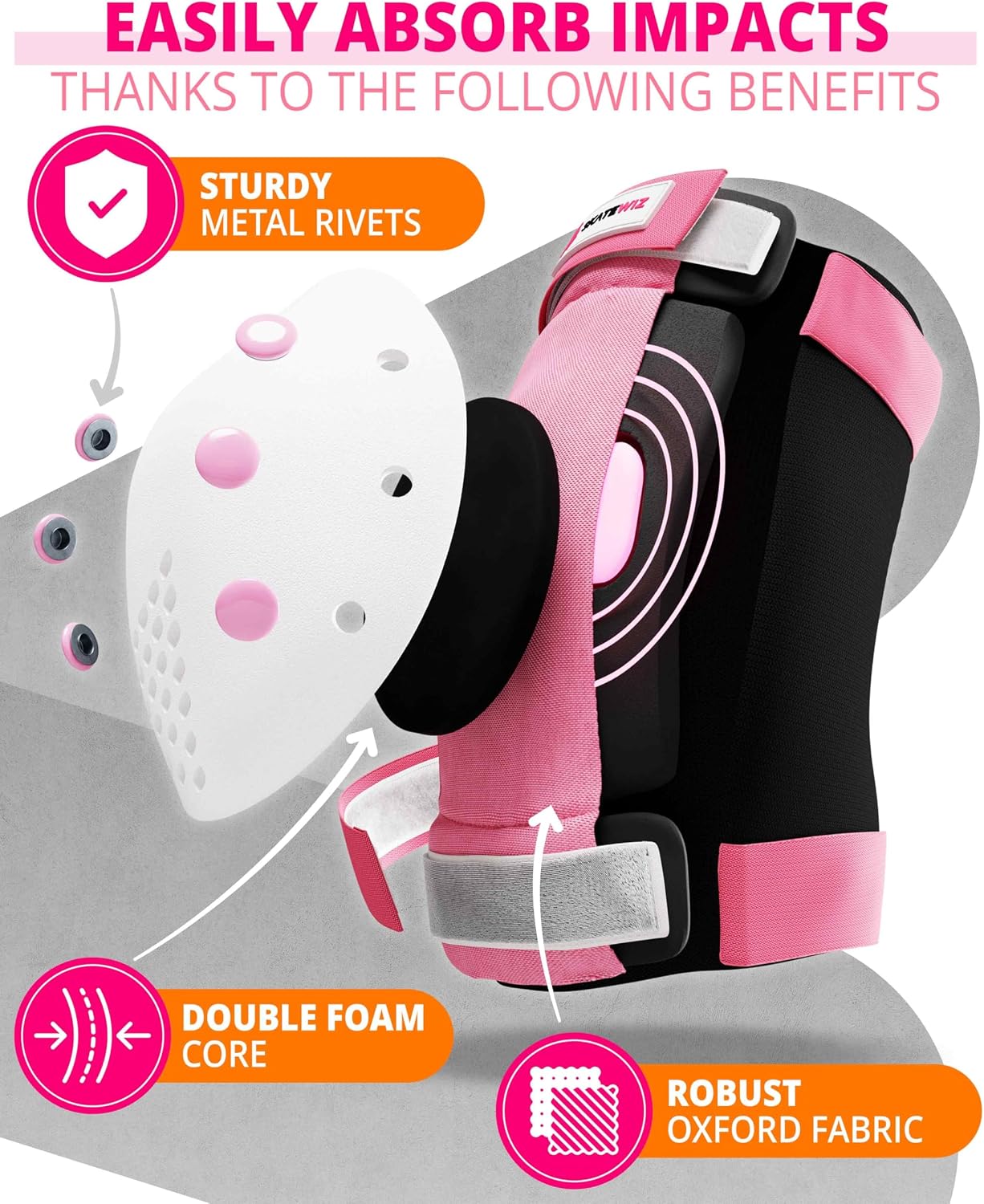 SKATEWIZ Skateboard Pads Protective Gear Set for Kids and Adults - Smash - Roller Skate Pads [6pc] with Wrist Guards - Skating Protective Gear - Roller Derby