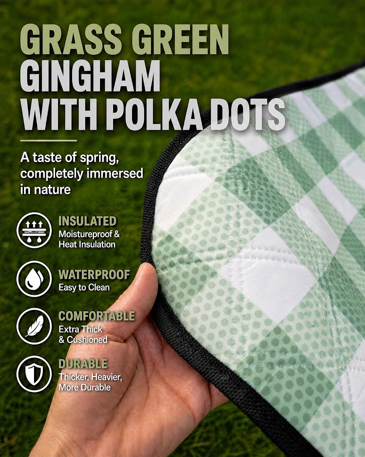 Extra-Thick Padded Large Picnic Blanket with 4 Corner Stakes and Carry Bag