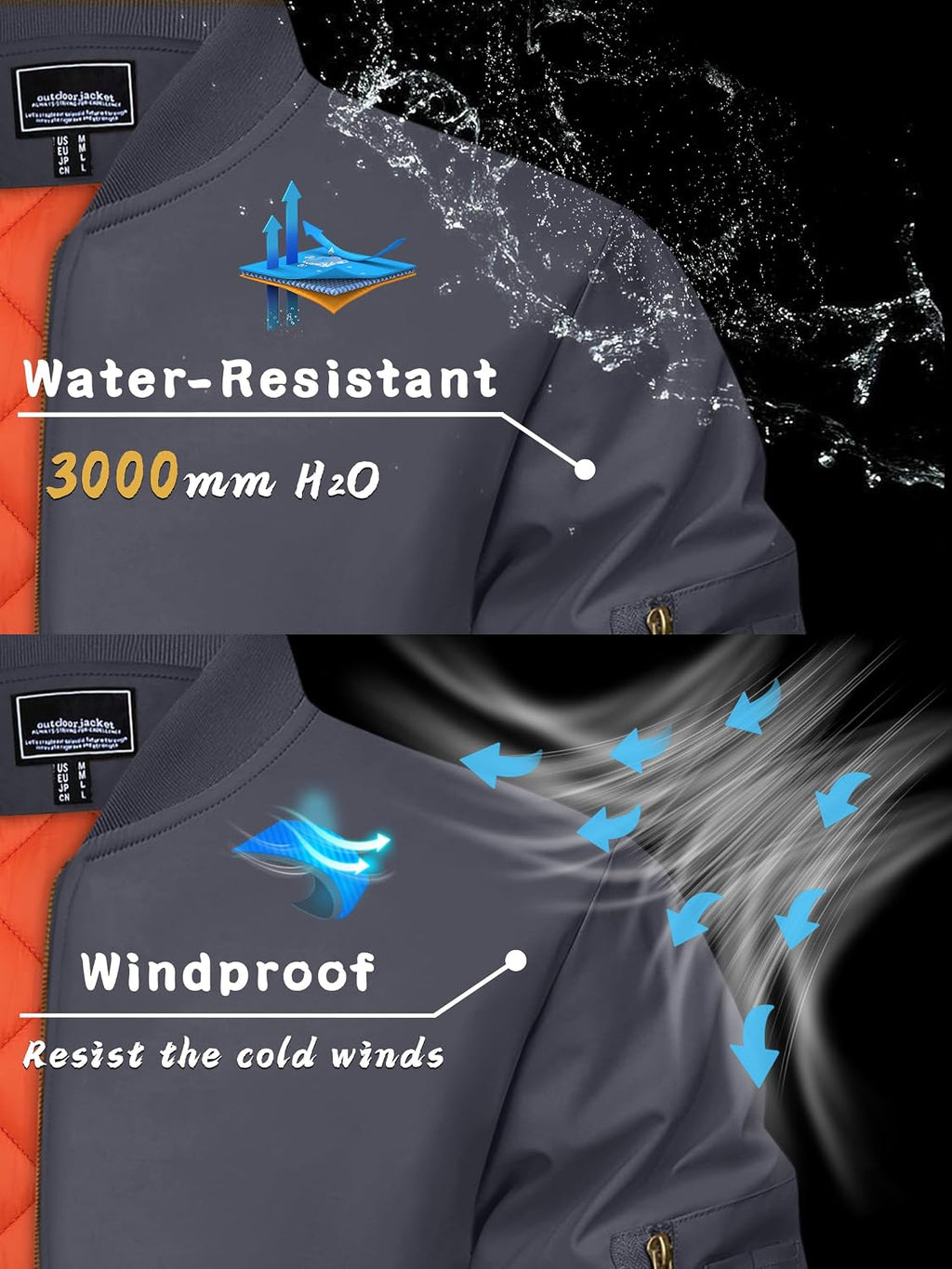 KEFITEVD Men's Bomber Jackets Winter Windbreaker Warm Full Zip Casual Coats