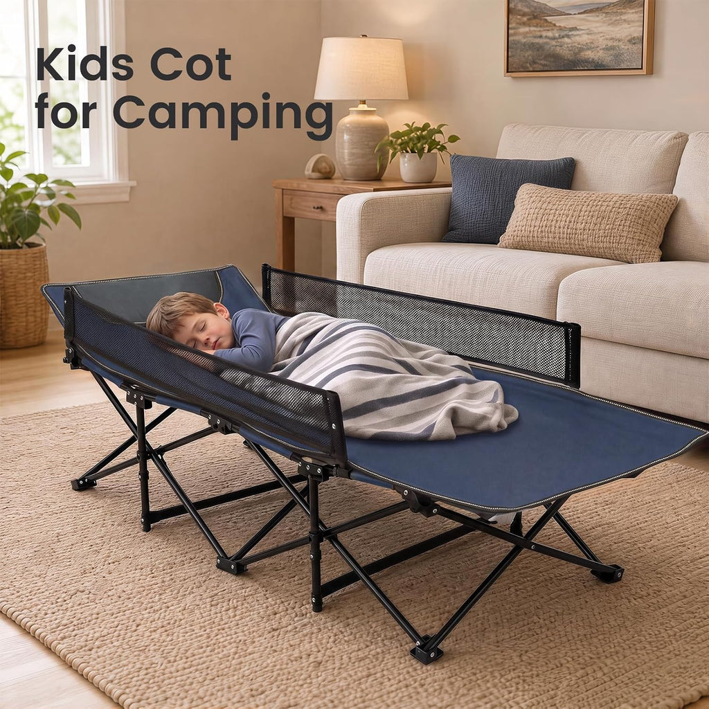 Goplus Foldable Kids Cot, Portable Sleeping Cot (Navy Blue)