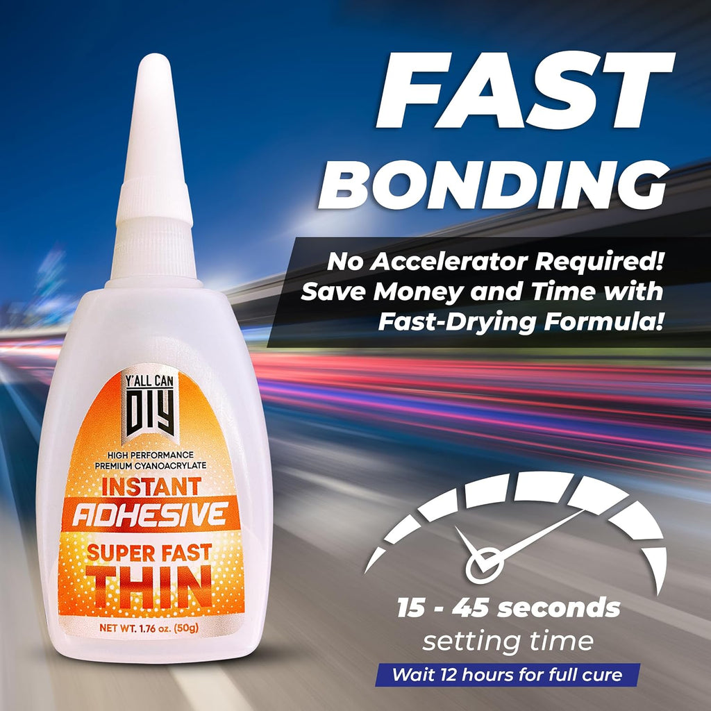 2 Pk X 1.76 Oz. (50g) CA Glue - Thin Cyanoacrylate Based Super Glue for Woodworking - Model Car Adhesive, Strong Bonds in Model Airplane, Wood Projects. Fast Drying, Instant Wood Bond