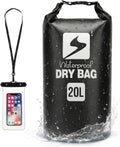 Soulsfeng Waterproof Dry Bag Backpack, Roll Top Floating Dry Storage Bag with Phone Case, Lightweight Dry Sack for Kayaking, Boating, Beach, Travel, Camping 20L, Black
