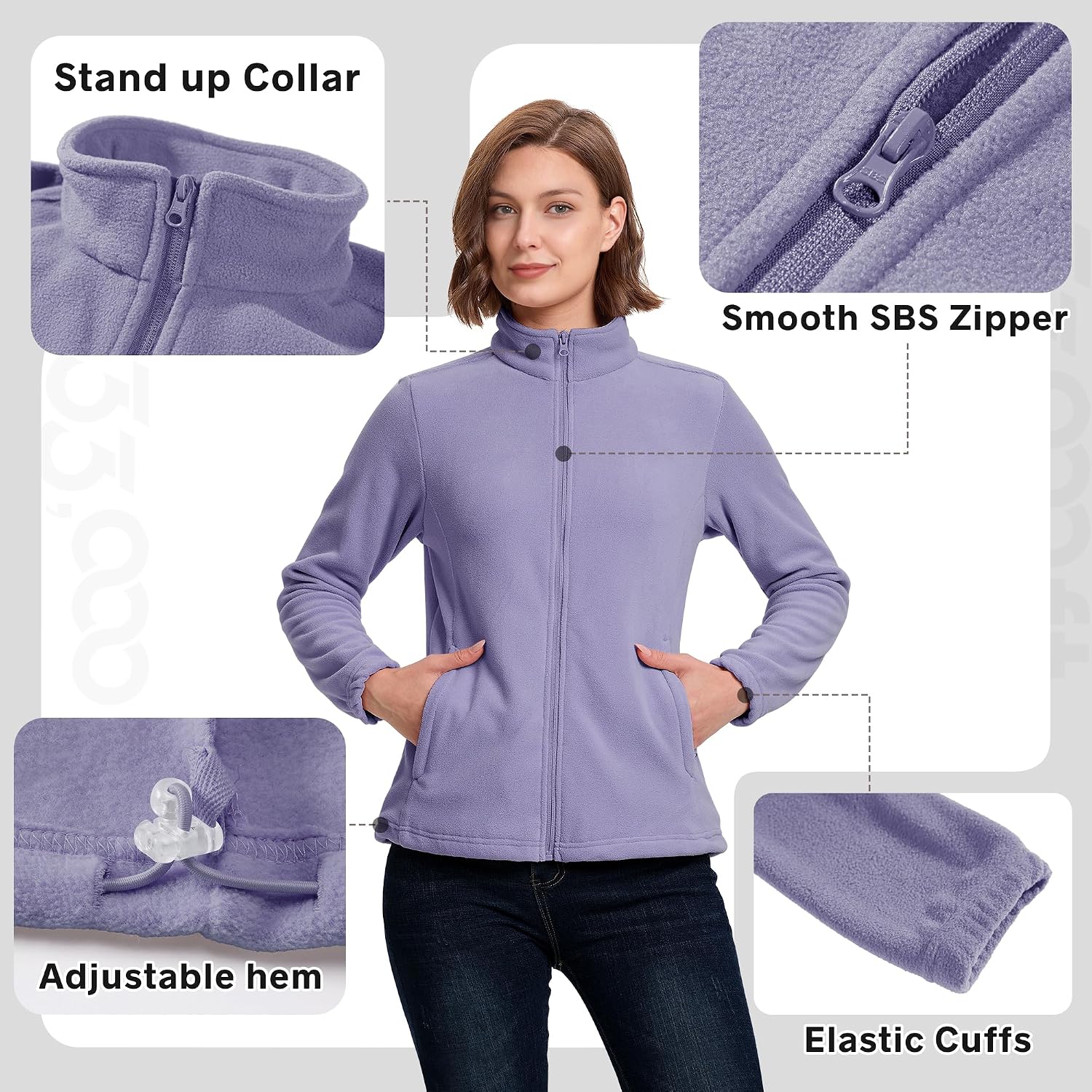 33,000ft Women's Polar Fleece Jacket Zip Up Lightweight Hiking Sweatshirt