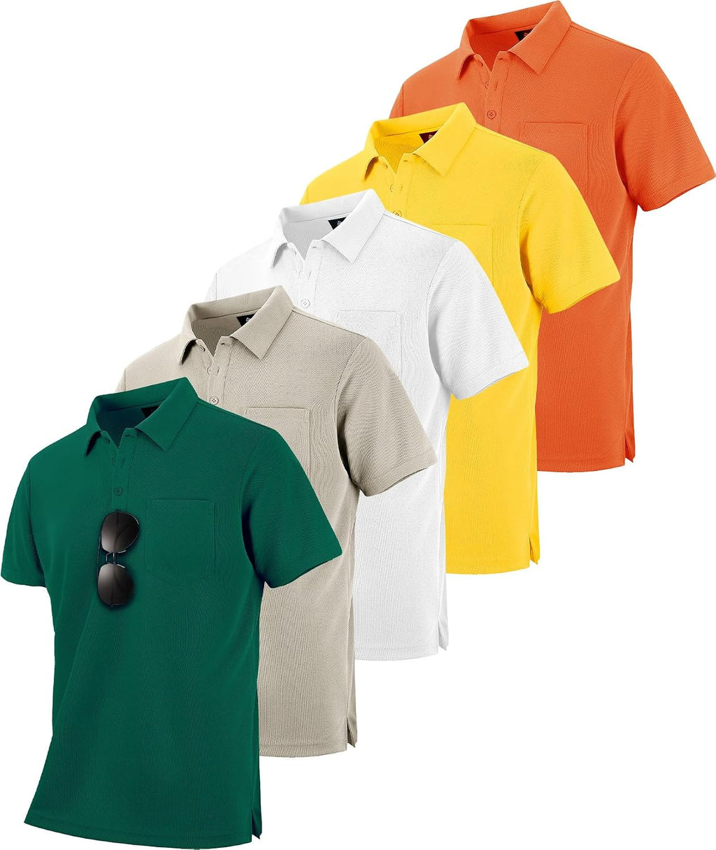 SCODI 5 Pack Mens Pocket Polo Shirts Short Sleeve Golf Casual Work T-Shirt