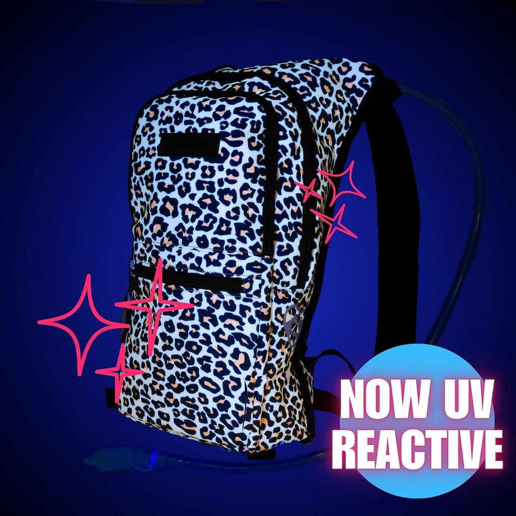 Kandies World Reflective Festival Hydration Pack - 2L Hydropack for Raves, Hiking, Biking, Running, and More (with Anti-Theft Pocket)