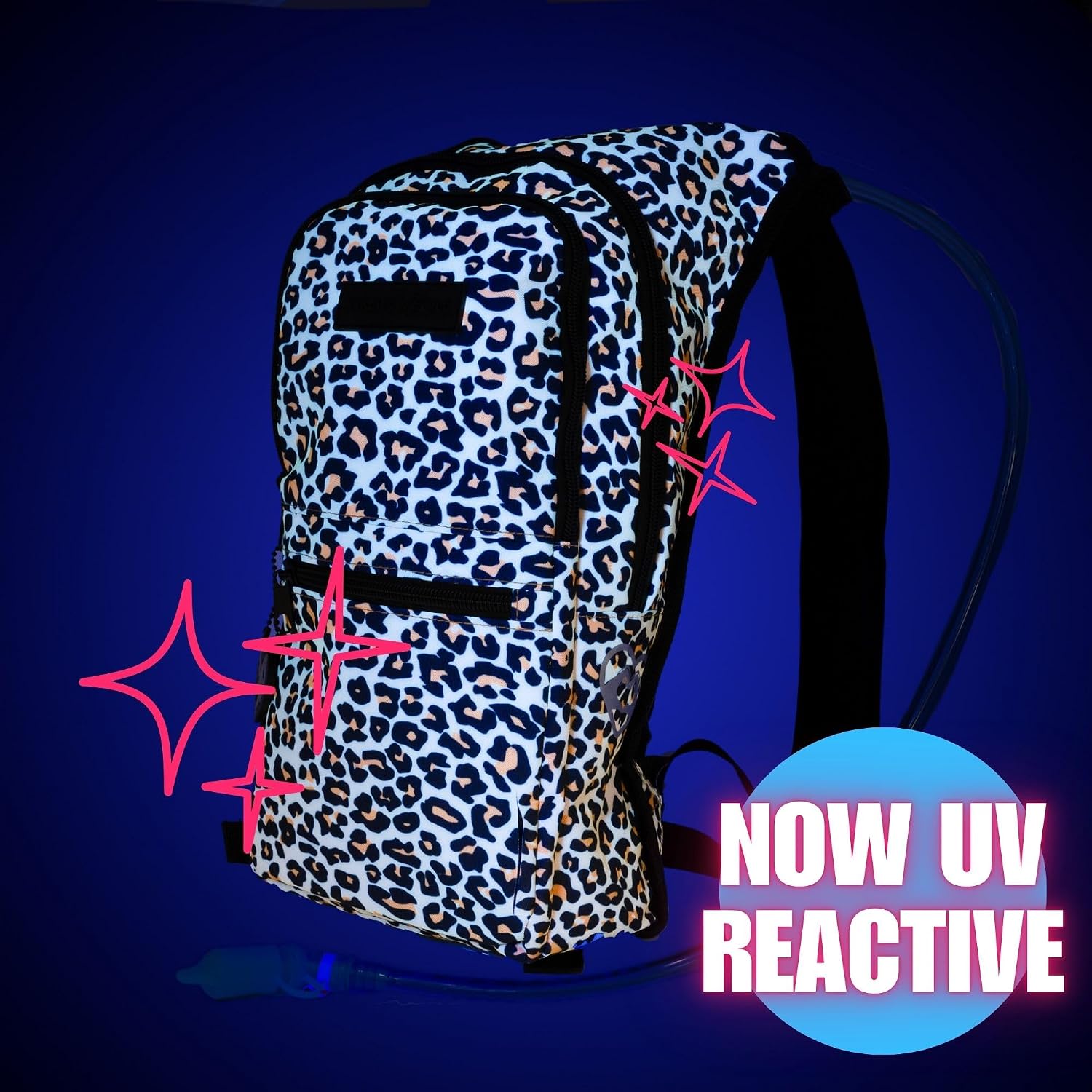 Kandies World Reflective Festival Hydration Pack - 2L Hydropack for Raves, Hiking, Biking, Running, and More (with Anti-Theft Pocket)